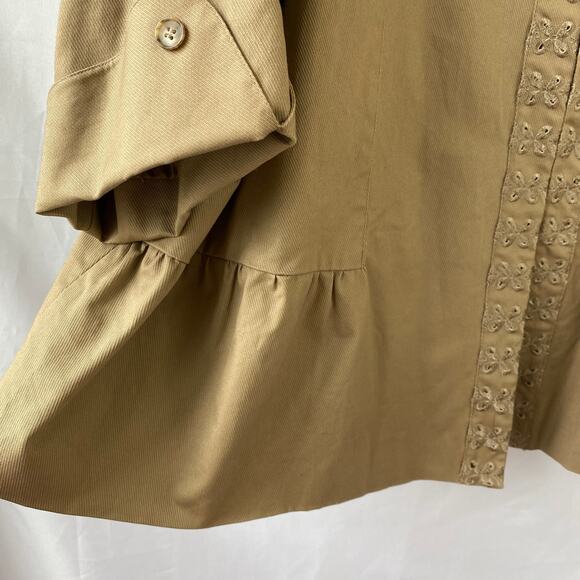 Russel Kemp Catherines Swing Blazer Jacket Women 5X Tan Khaki Embroidered Eyelet - Picture 11 of 11